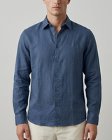 CAMISA 100% LINO AZUL OSCURO